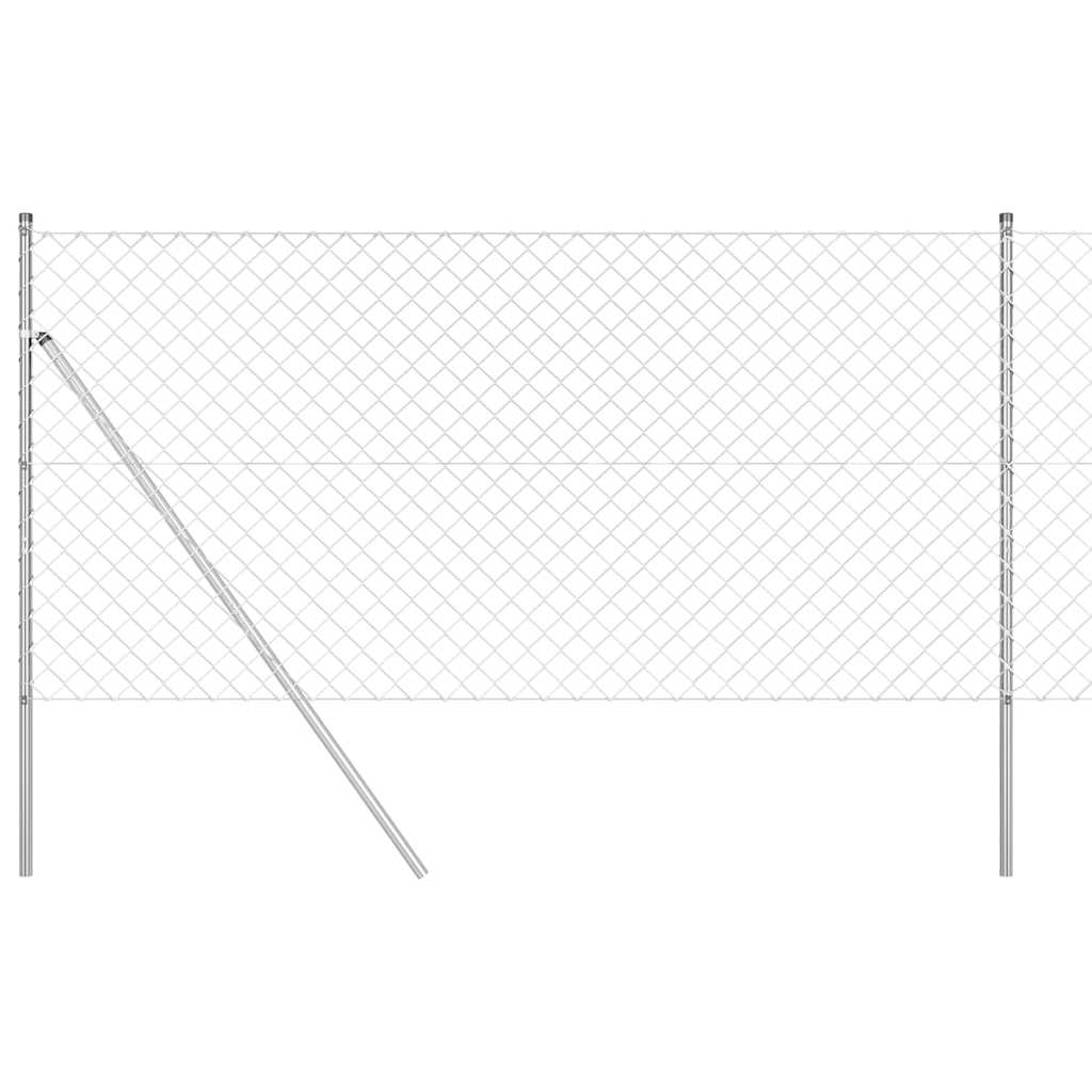 Kettengliedzaun mit Pfosten Silber 1 x 25 m Stahl